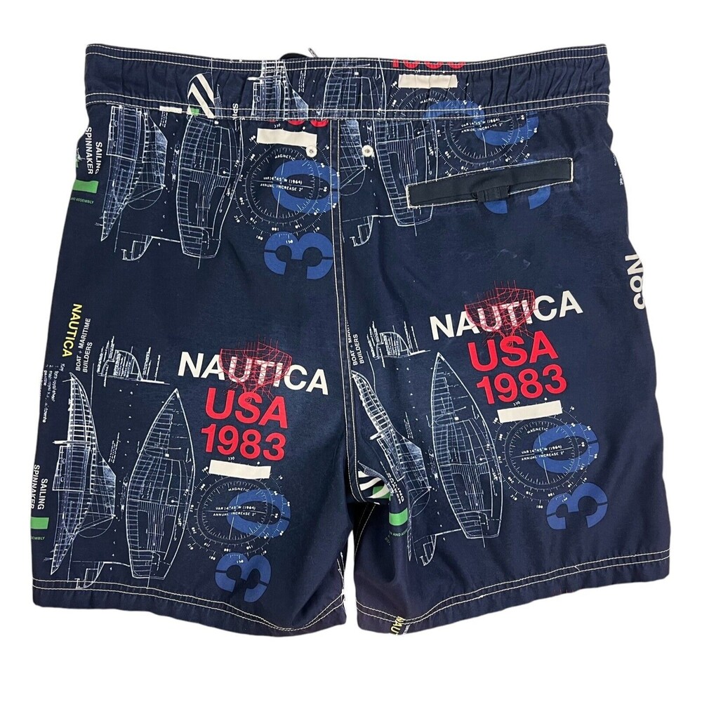 Nautica Men's Blue Nautical Print Board Short Boardshorts w Mesh Lining Size M - Picture 2 of 7